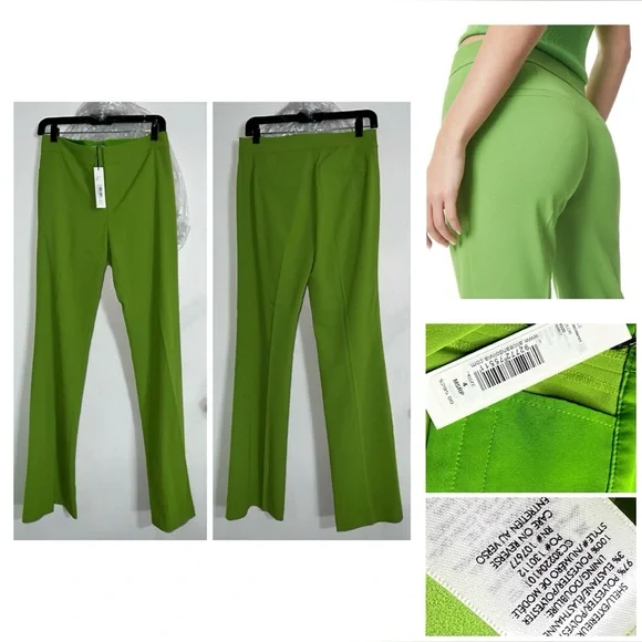 Alice + Olivia Livi Parrot Green Straight Leg Trouser Pant